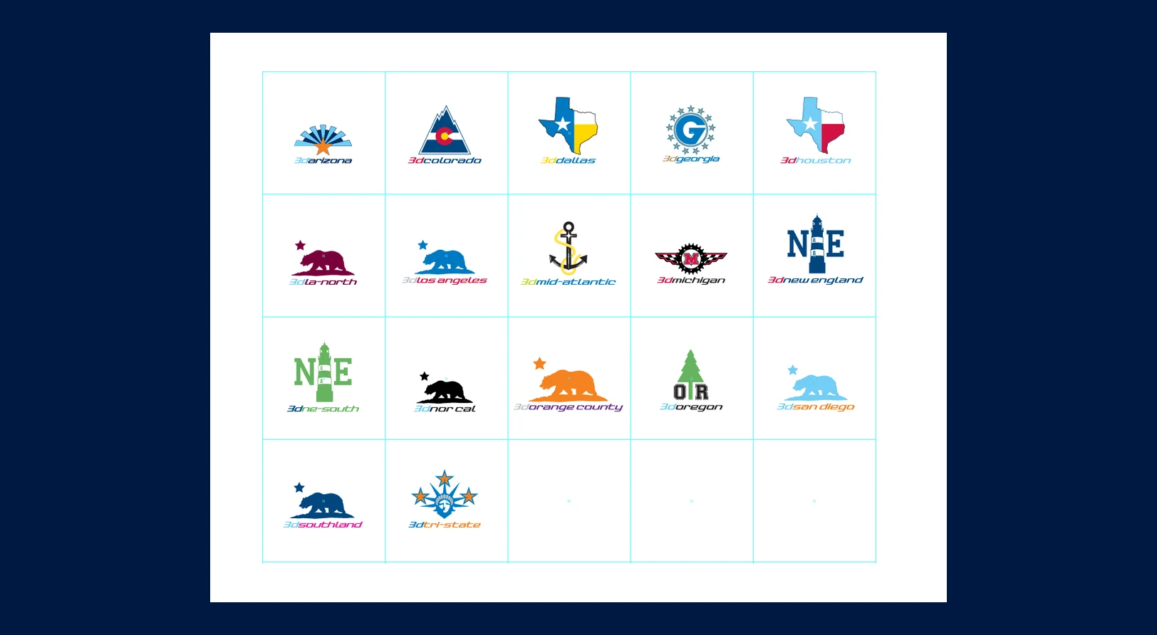 Before: 3d Lacrosse market logos with inconsistent shapes and the shared free font