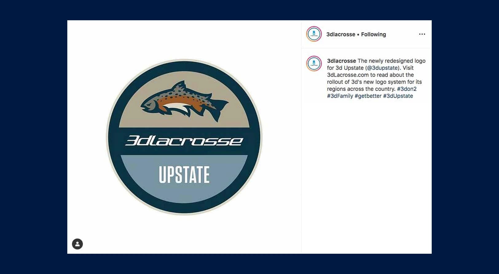 3d Lacrosse announcing the new 3d Upstate logo on Instagram