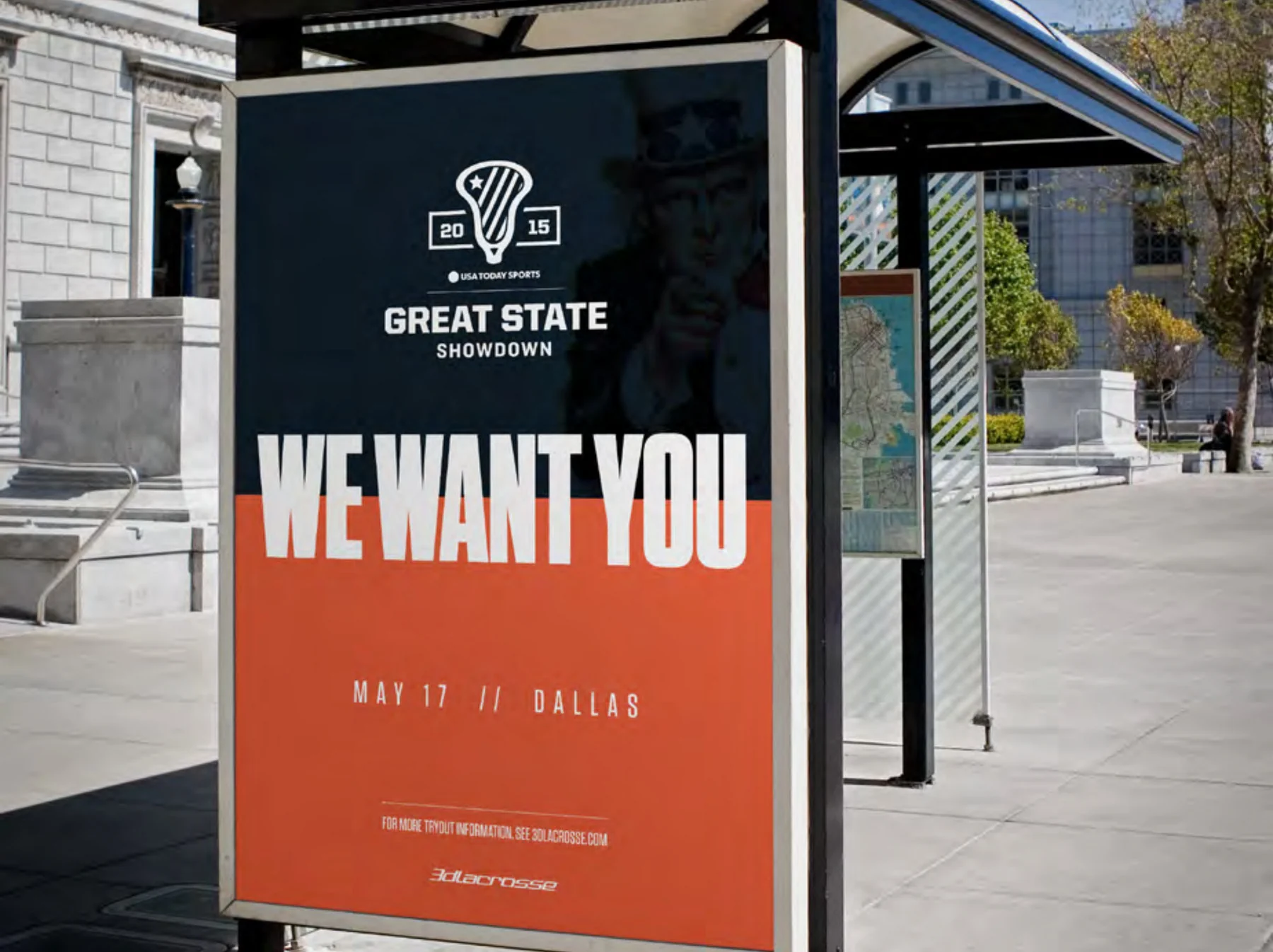 Great State Showdown outdoor ad: We Want You on orange, May 17, Dallas