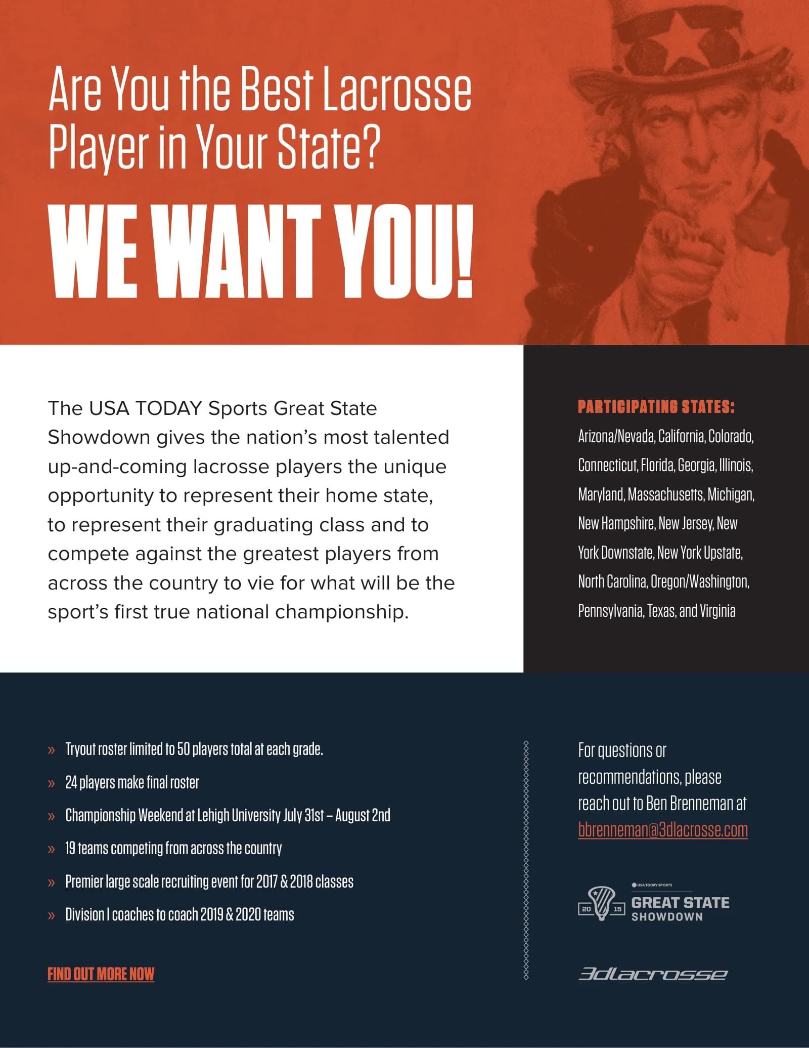 Great State Showdown recruiting slick: Are you the best lacrosse player in your state? We want you!