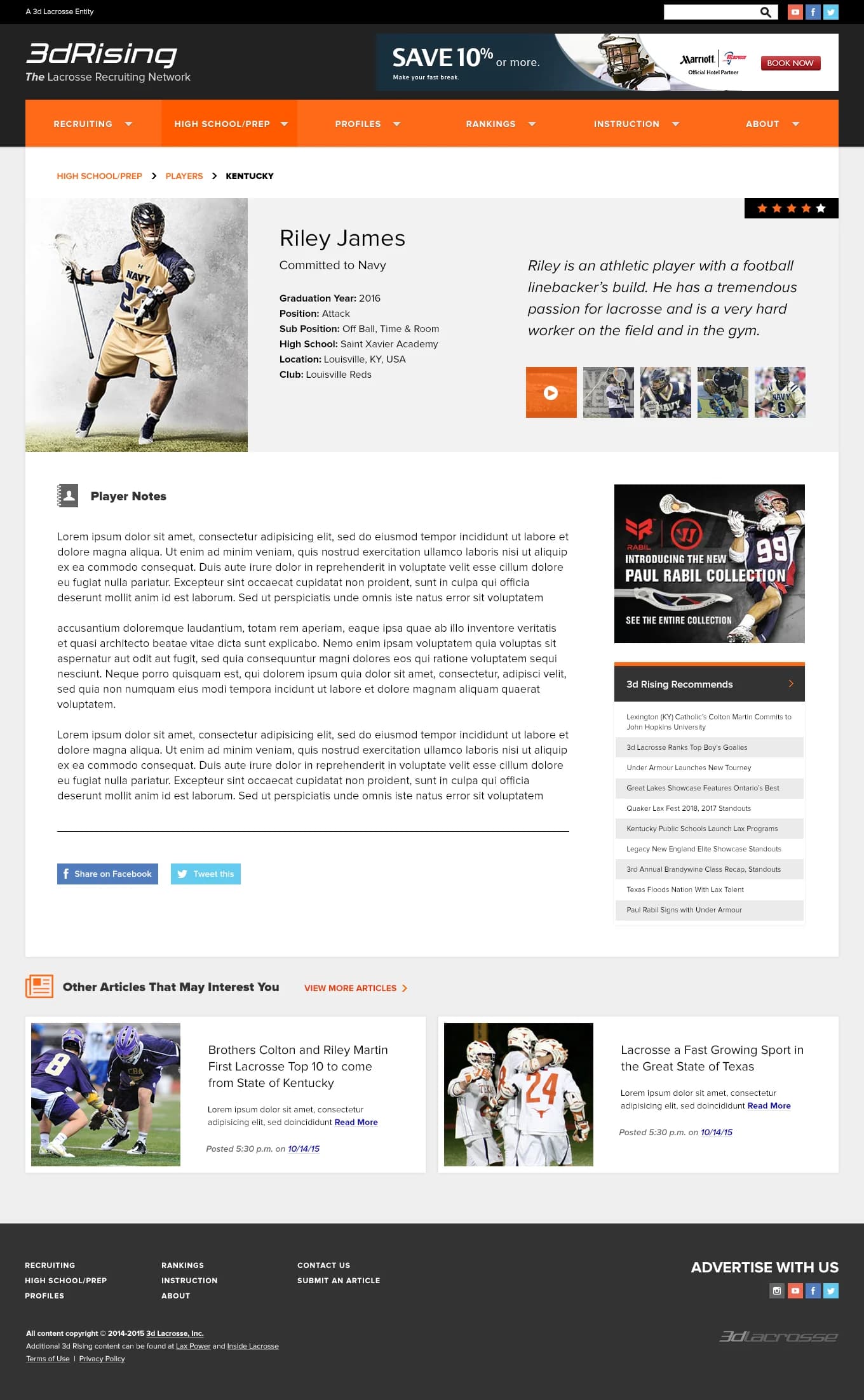 Full 3d Rising player profile page with stats, player notes and related articles