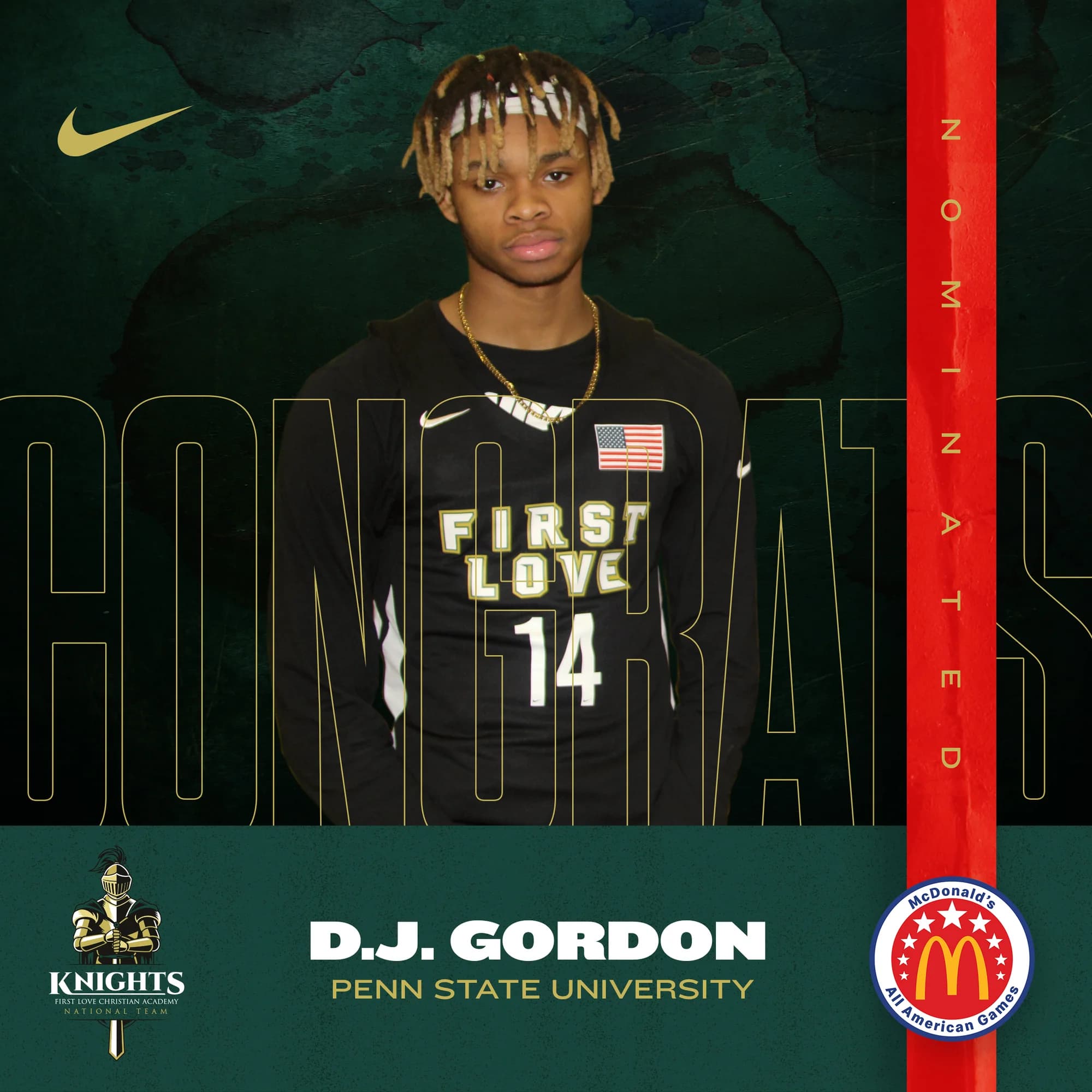 McDonald’s All American nominee graphic for D.J. Gordon, Penn State