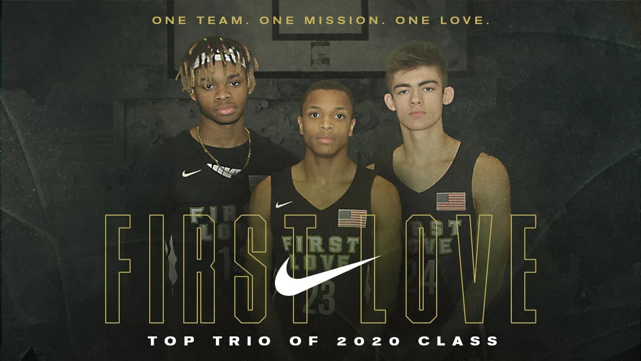 Top trio of the senior class: three players over a gold FIRST LOVE wordmark