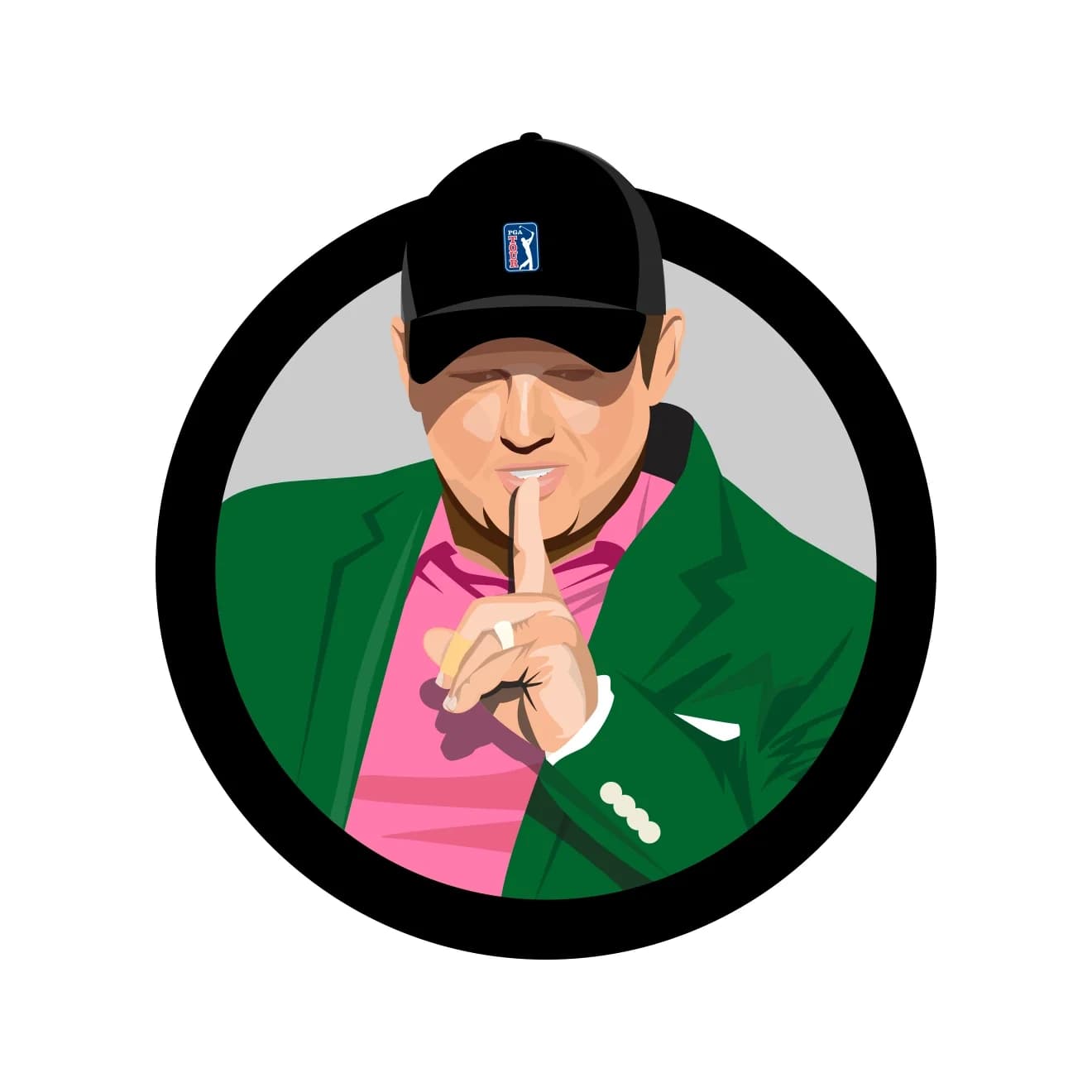 Patrick Reed emoji in the green jacket, finger to his lips