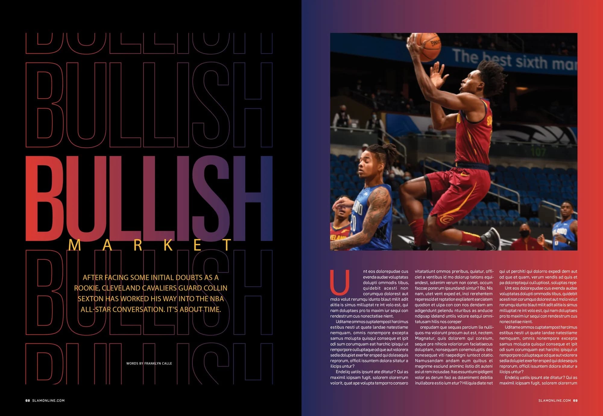 Collin Sexton feature opener titled Bullish Market with stacked gradient type on black
