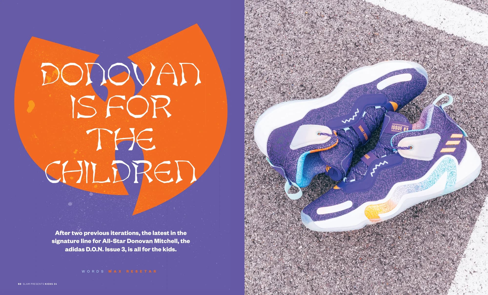 Donovan Is for the Children: playful orange type on purple beside a sneaker
