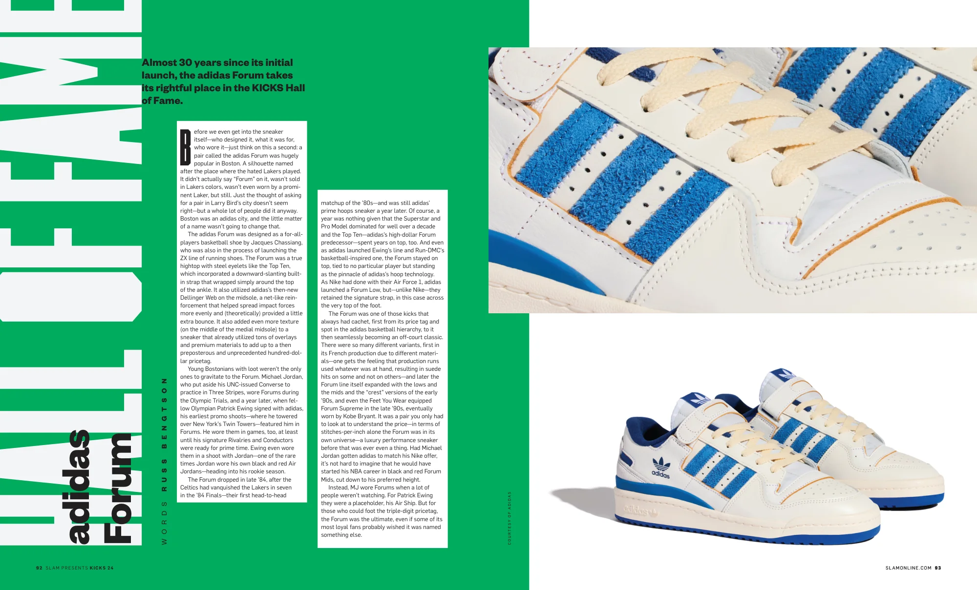 Hall of Fame: vertical green headline beside the adidas Forum