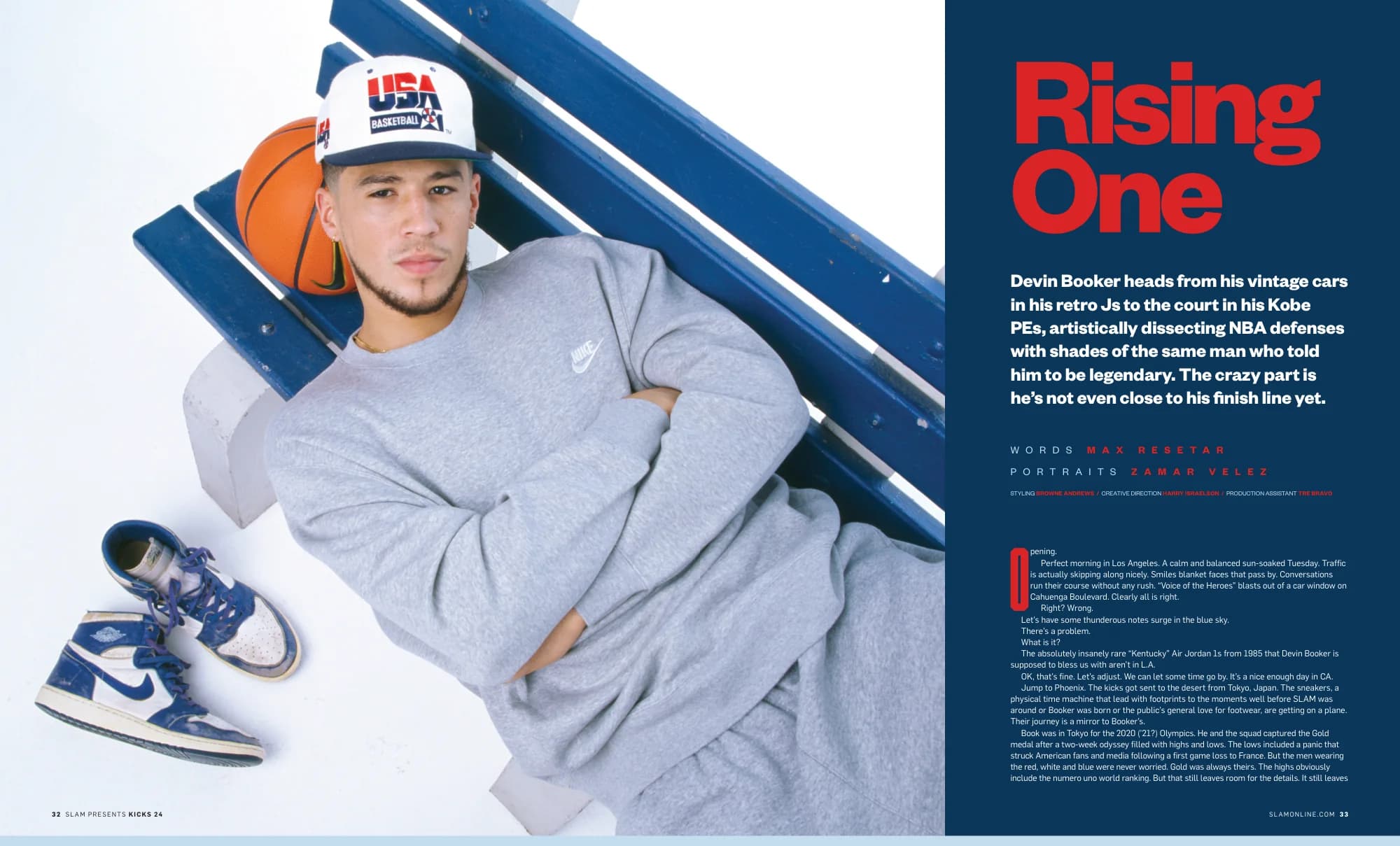 Rising One: Devin Booker lying on a bench in gray sweats