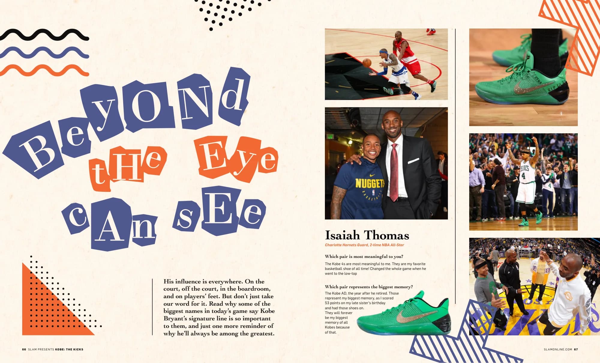 Beyond the Eye Can See: collage spread of NBA players and their Kobe sneakers