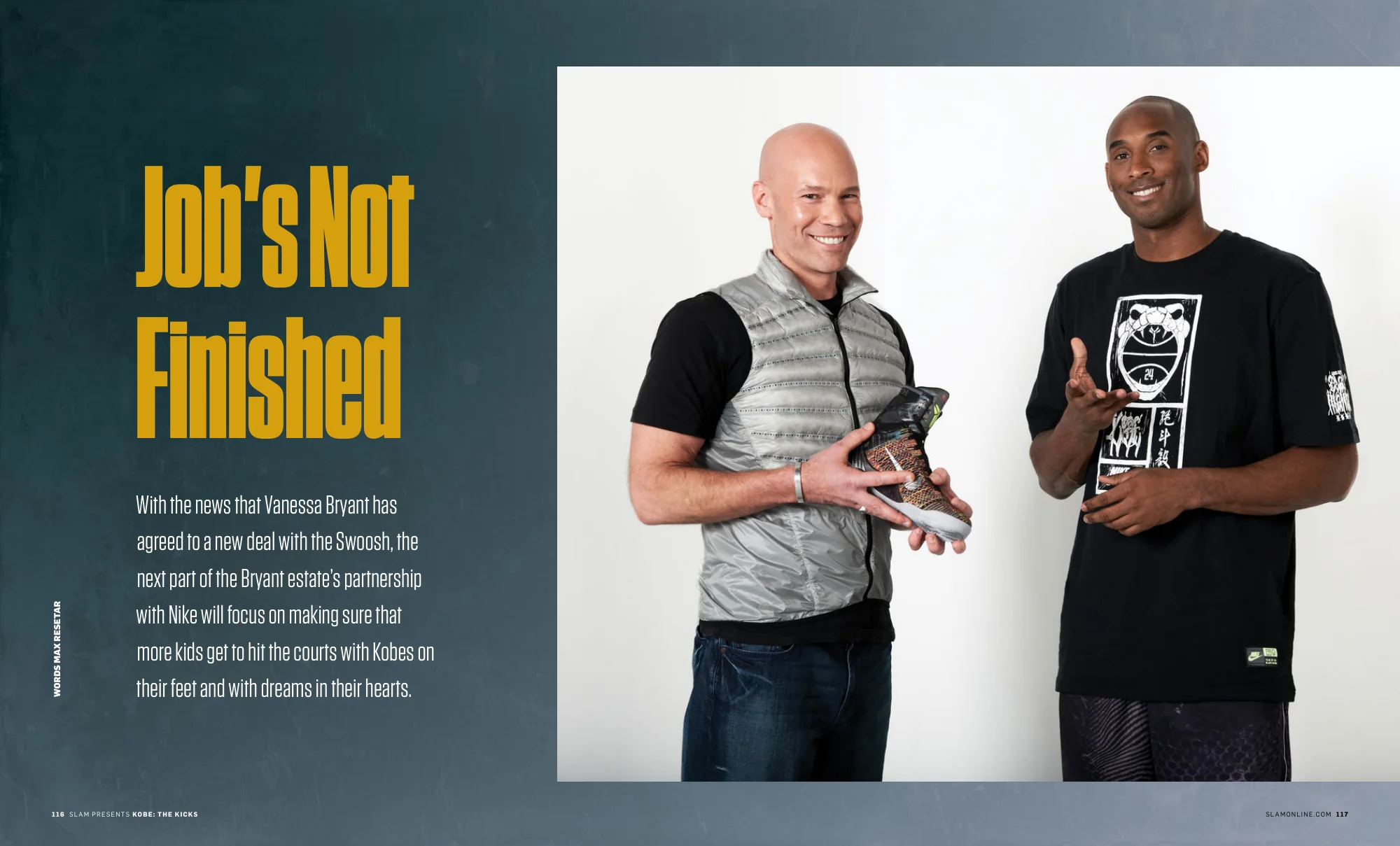 Job’s Not Finished: two men holding Kobe sneakers in a studio portrait
