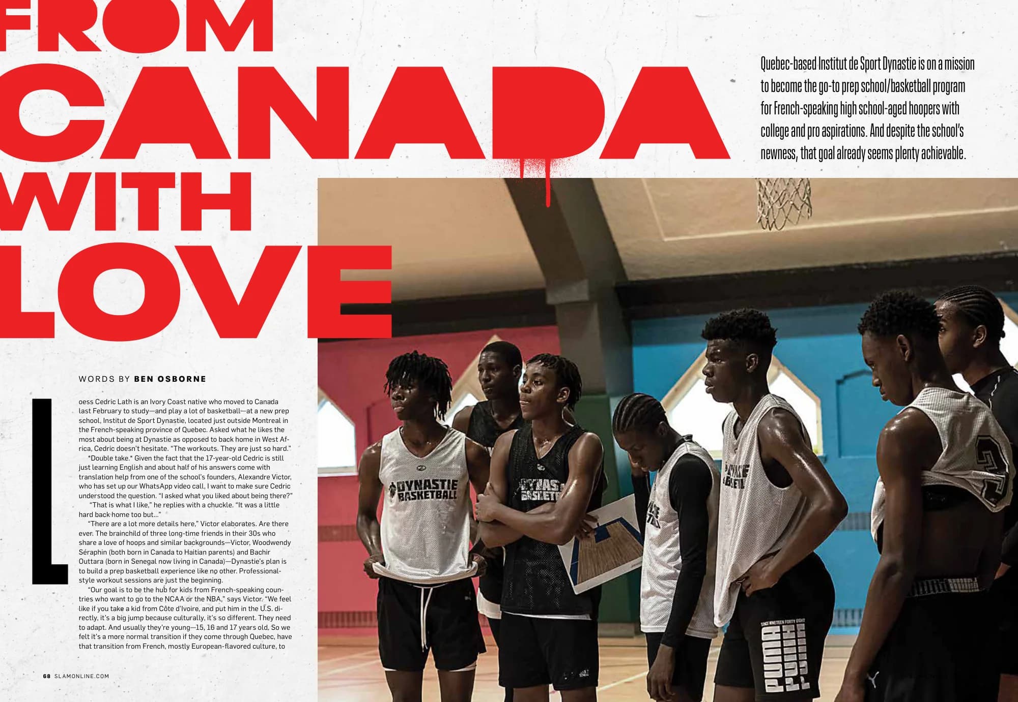 From Canada with Love: red stacked headline over a Montreal prep school team