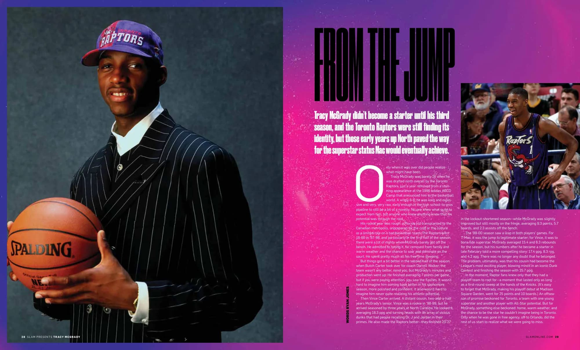 From the Jump: Tracy McGrady at the draft against a magenta gradient