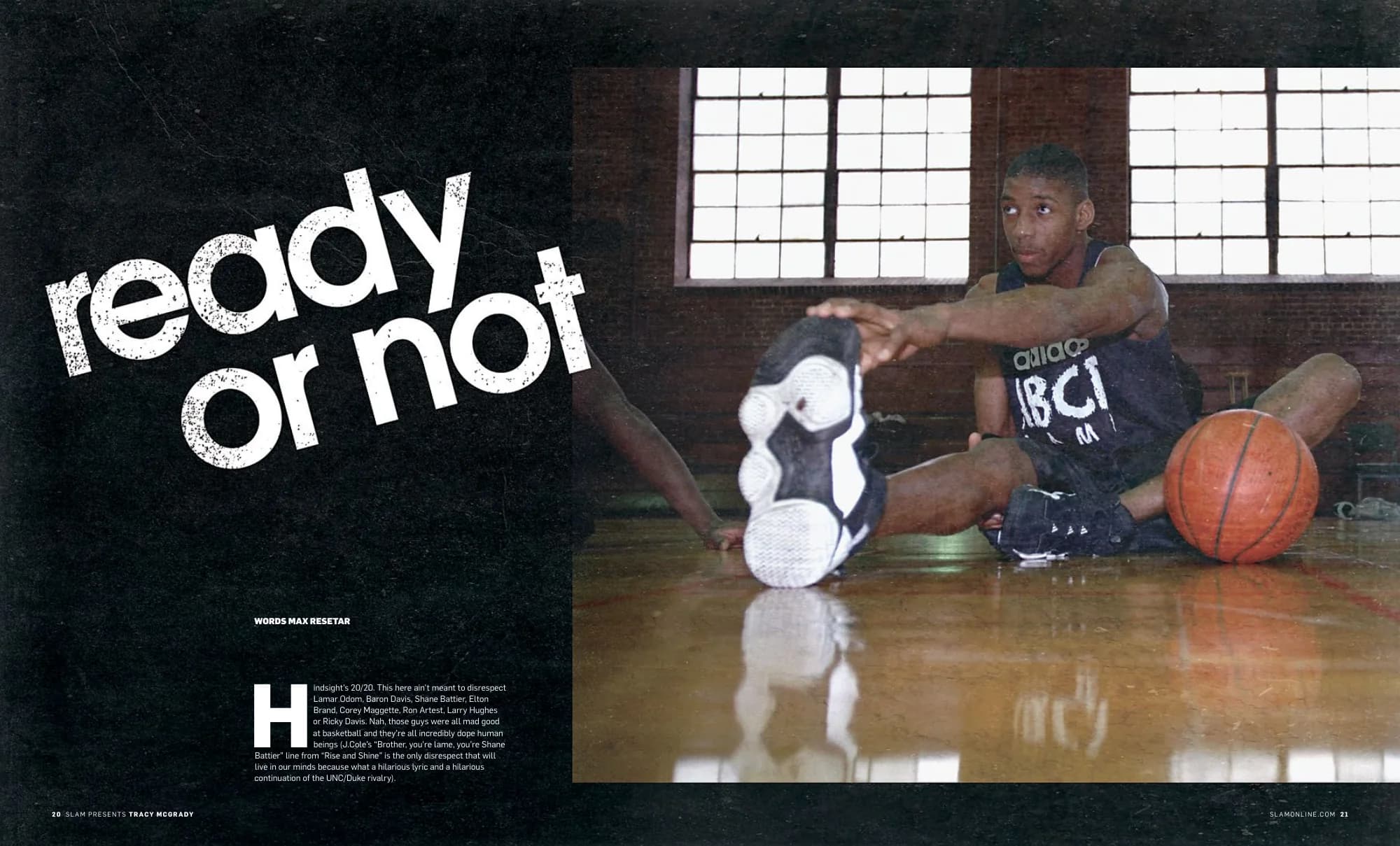 Ready or Not: young Tracy McGrady on a gym floor with lowercase display type