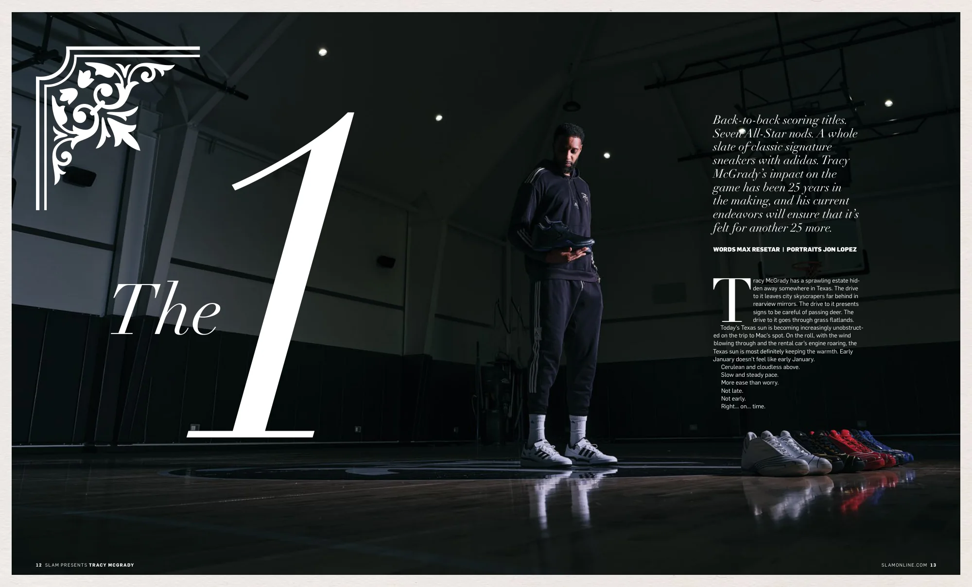 The 1: Tracy McGrady in a dark gym beside a large serif numeral 1
