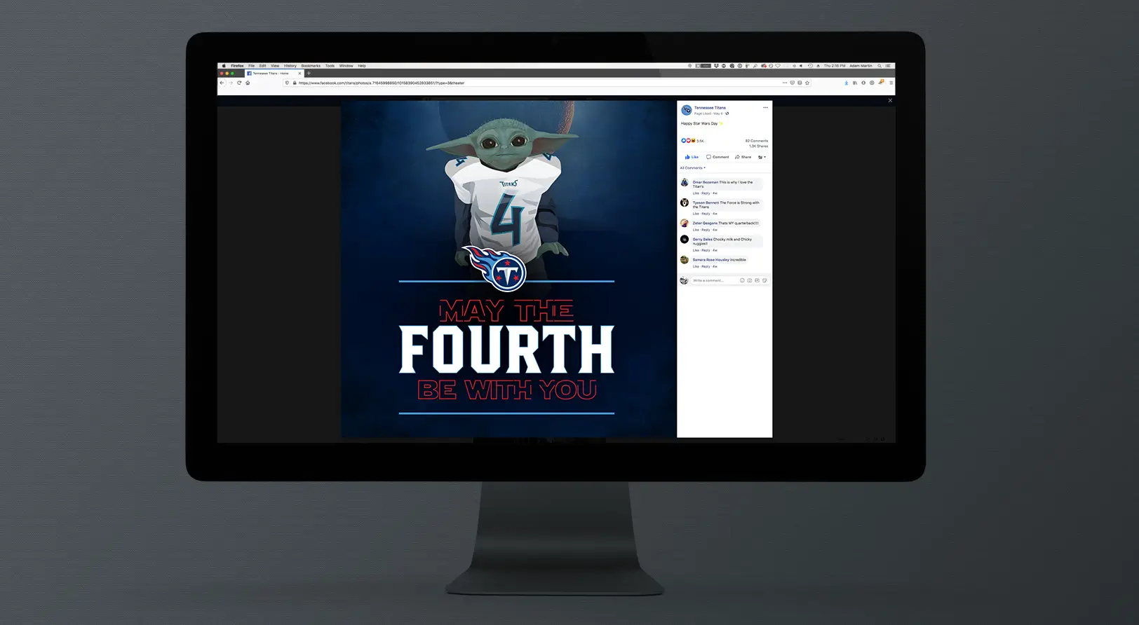 Sports Design / SMsports ›› Screenshot of the Tennessee Titans Facebook page for Star Wars Day