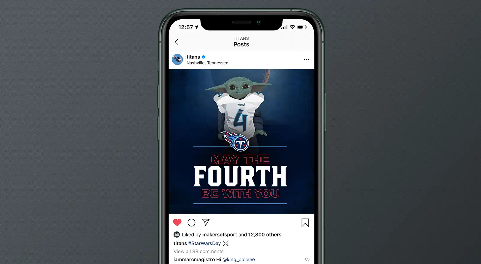 Sports Design / SMsports ›› Screenshot of the Tennessee Titans Instagram page for Star Wars Day