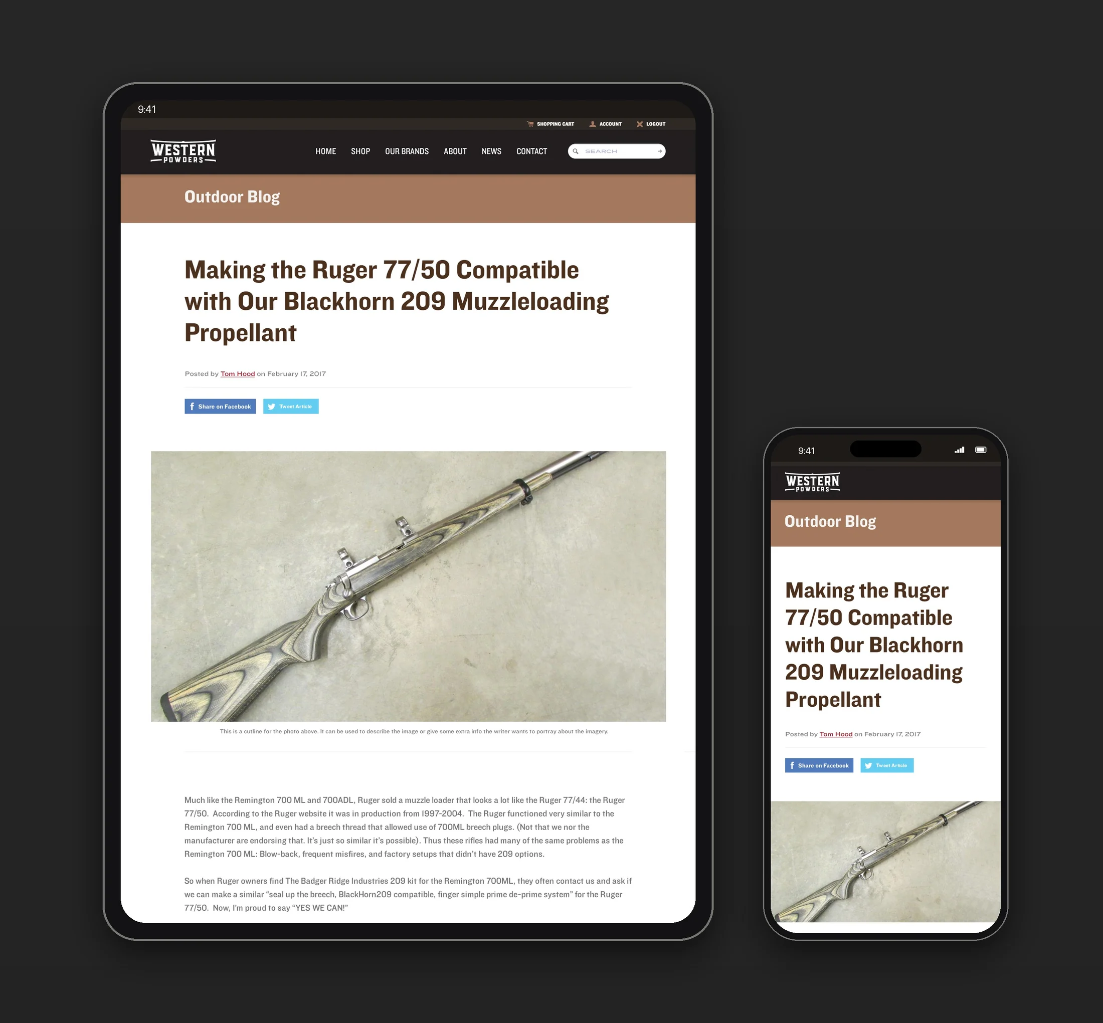 Outdoor Blog article page on an iPad and an iPhone