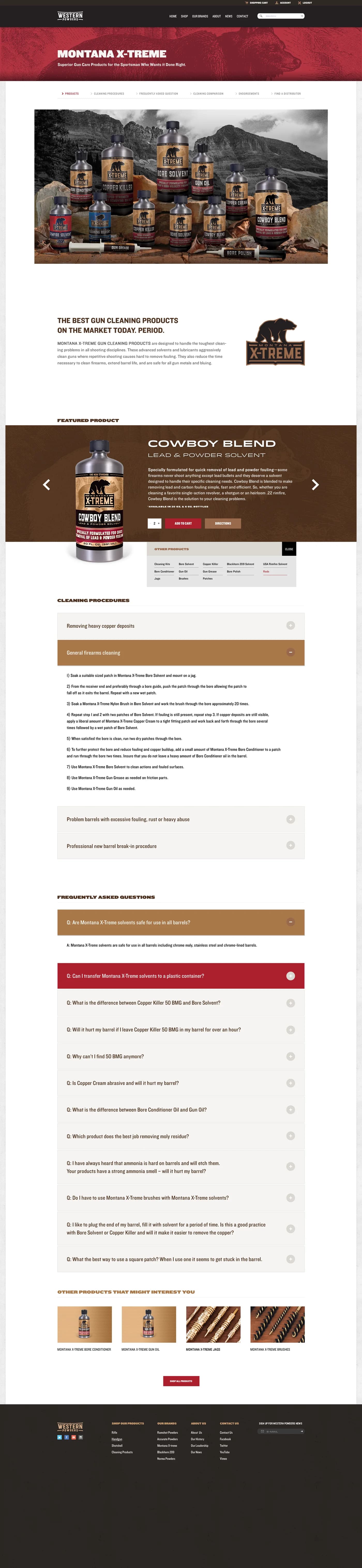 Full Montana X-Treme brand page with products, cleaning procedures, FAQ and endorsements