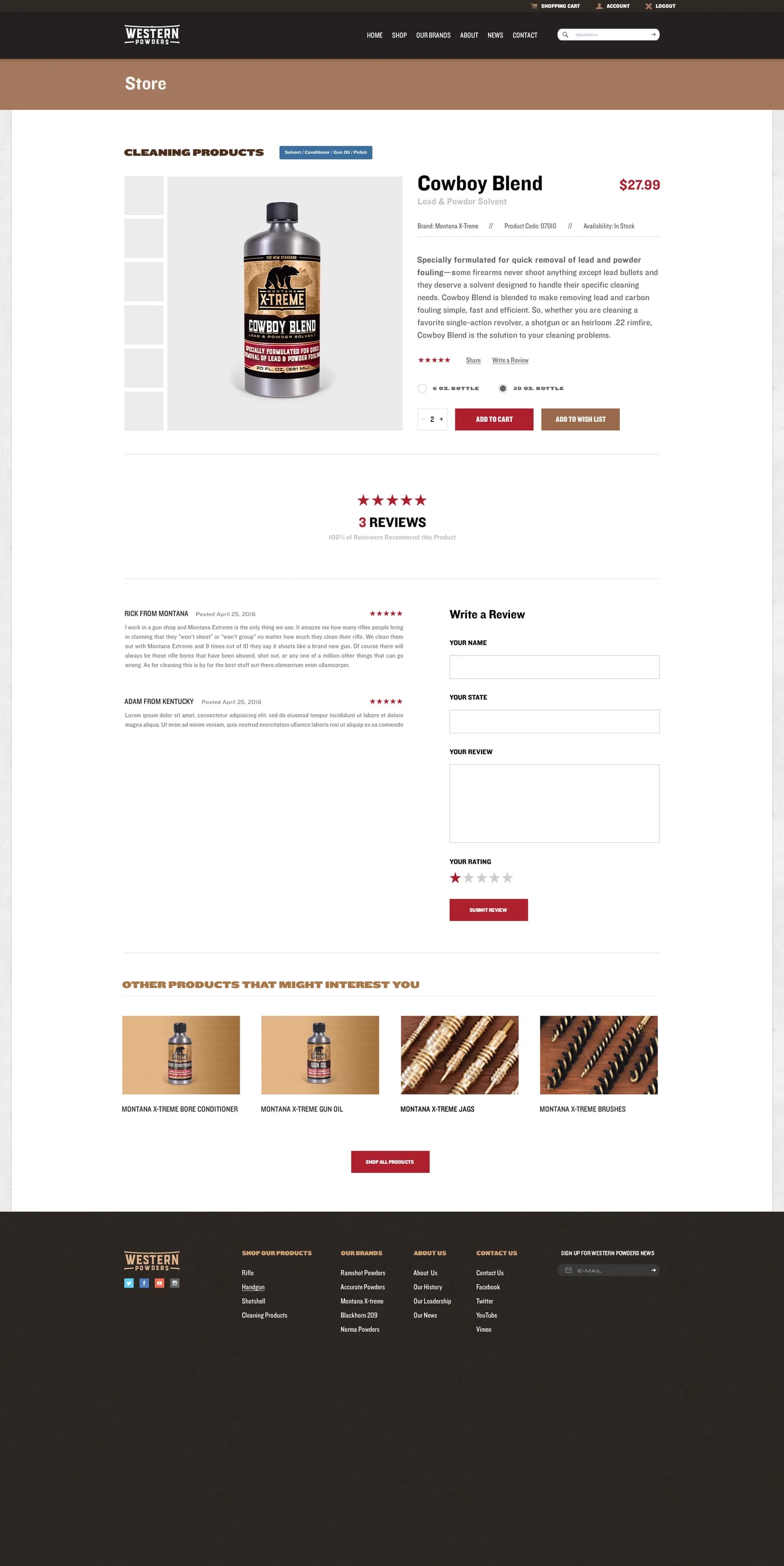 Full Cowboy Blend product page with price, buy controls, reviews and related products